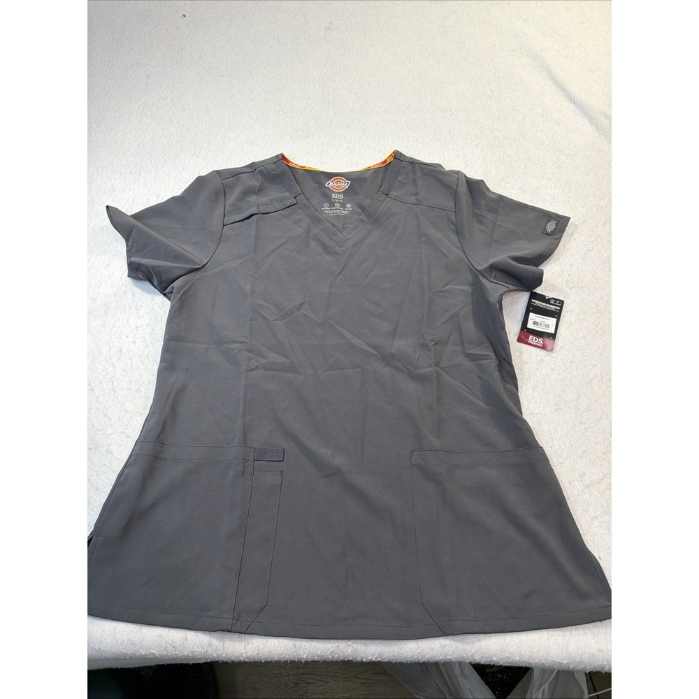 Dickies EDS Signature Scrub Top Women's L V-Neck Short Sleeve NEW Medical Gray
